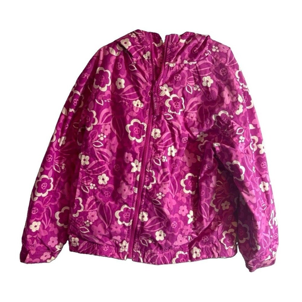 L.L.Bean Girls Kids S Size 8 Pink/White Floral Hooded Warm Jacket